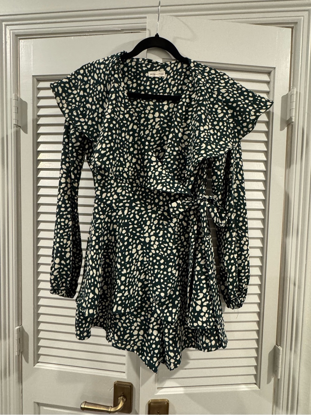 Main Strip Dark Green and Cream Printed Wrap Romper
